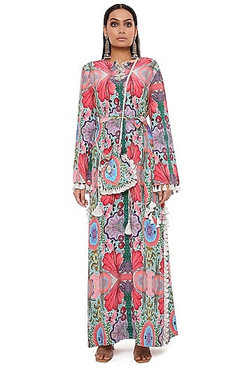 Pink Crepe Printed Kaftan by PS Pret by Payal Singhal at Pernia's Pop Up Shop