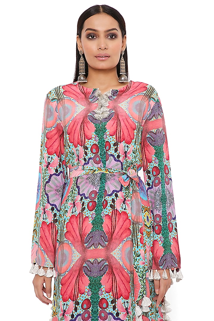 Pink Crepe Printed Kaftan by PS Pret by Payal Singhal at Pernia's Pop Up Shop