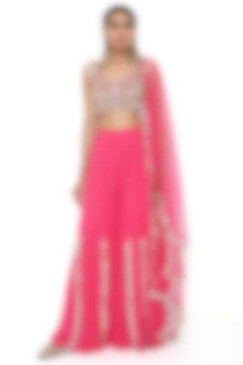 Hot Pink Georgette Sharara Set by Payal Singhal at Pernia's Pop Up Shop