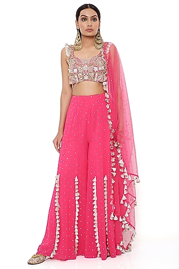 Hot Pink Georgette Wedding Sharara Set by Payal Singhal at Pernia's Pop Up Shop
