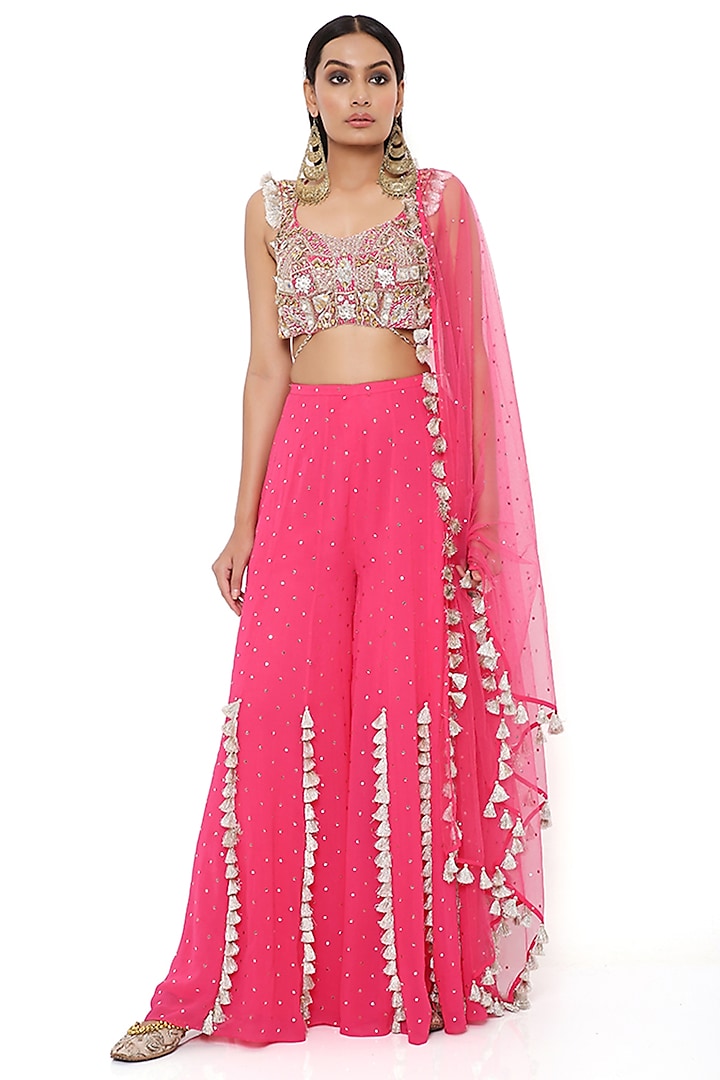 Hot Pink Georgette Sharara Set by Payal Singhal