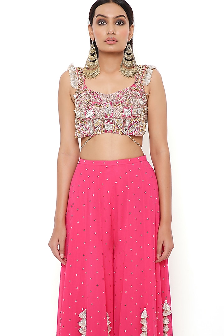 Hot Pink Georgette Wedding Sharara Set by Payal Singhal at Pernia's Pop Up Shop