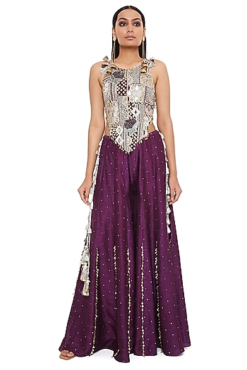 Purple Silk Wedding Sharara Set by Payal Singhal at Pernia's Pop Up Shop