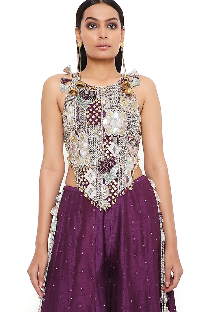 Purple Silk Wedding Sharara Set by Payal Singhal at Pernia's Pop Up Shop