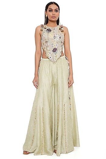 Mint Silk Wedding Sharara Set by Payal Singhal at Pernia's Pop Up Shop