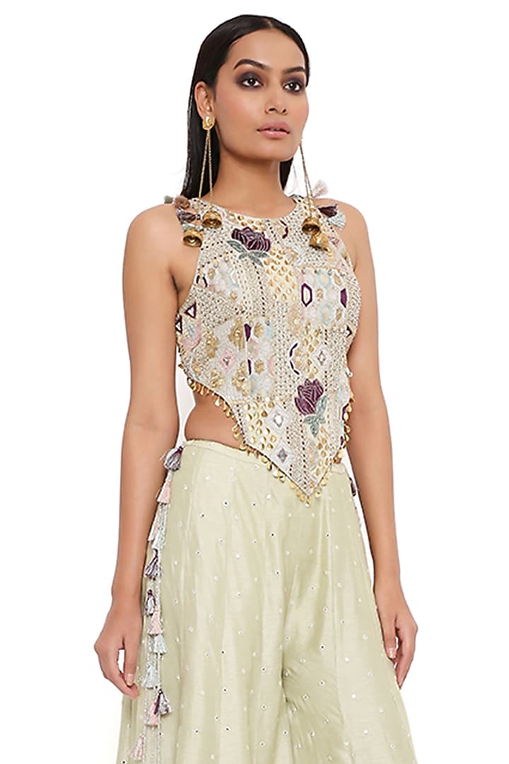 Mint Silk Wedding Sharara Set by Payal Singhal at Pernia's Pop Up Shop