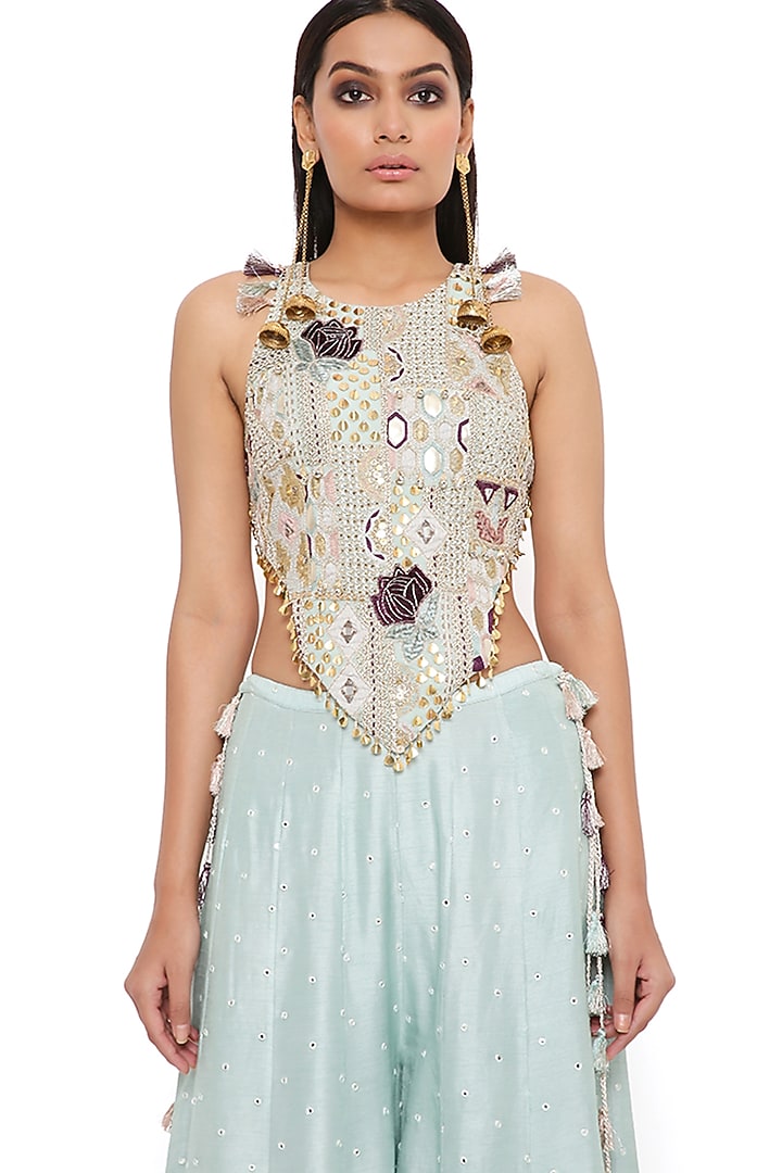 Powder Blue Silk Wedding Sharara Set by Payal Singhal at Pernia's Pop Up Shop