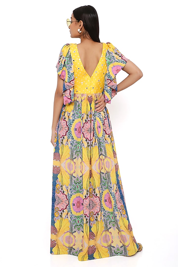 Yellow Printed & Embroidered Cocktail Dress by Payal Singhal at Pernia's Pop Up Shop