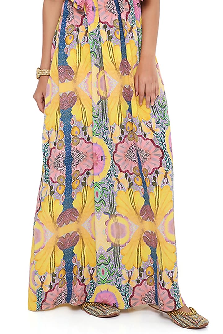 Yellow Printed & Embroidered Cocktail Dress by Payal Singhal at Pernia's Pop Up Shop