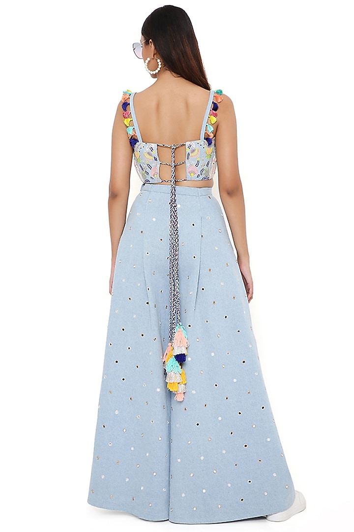 Blue Denim Flared Pant Set by Payal Singhal at Pernia's Pop Up Shop