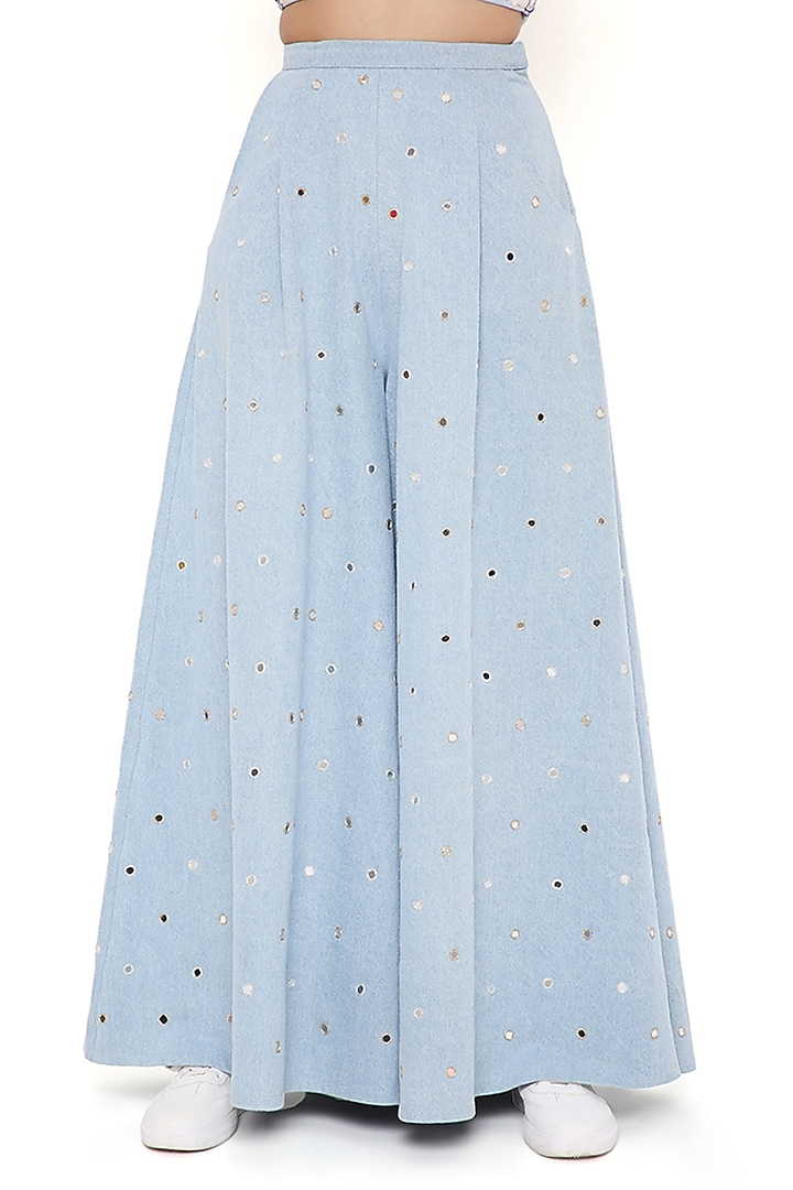Blue Denim Flared Pant Set by Payal Singhal at Pernia's Pop Up Shop