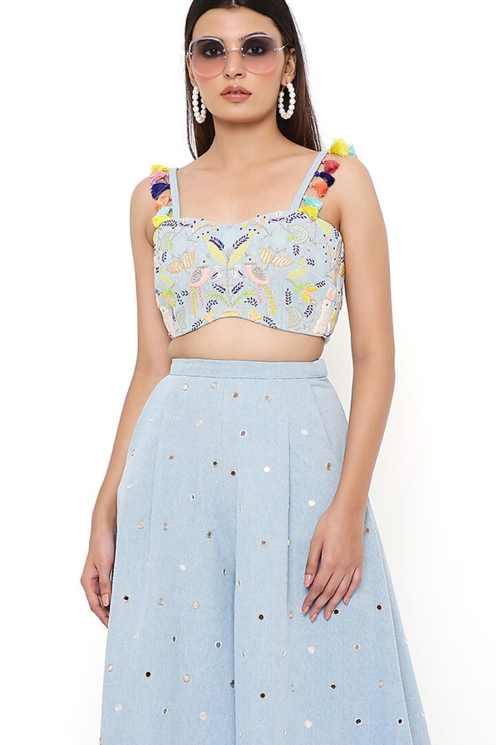 Blue Denim Flared Pant Set by Payal Singhal at Pernia's Pop Up Shop