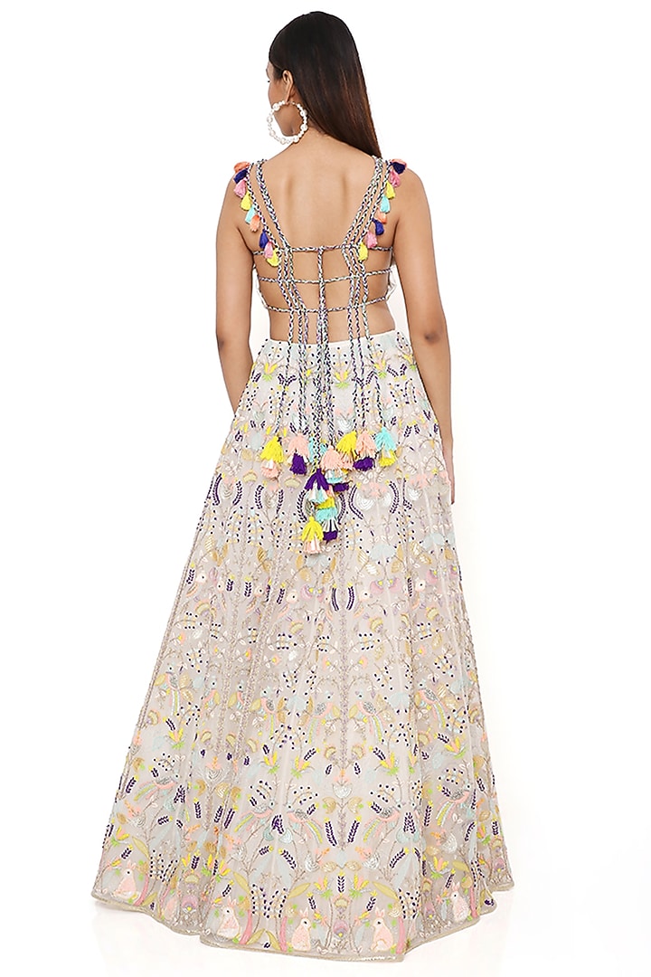 Off-White Organza Embroidered Bridal Lehenga Set by Payal Singhal at Pernia's Pop Up Shop