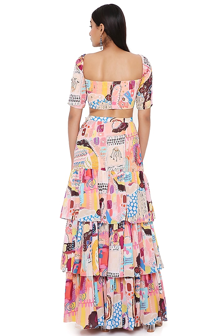 Peach Georgette Printed Skirt Set by Payal Singhal at Pernia's Pop Up Shop