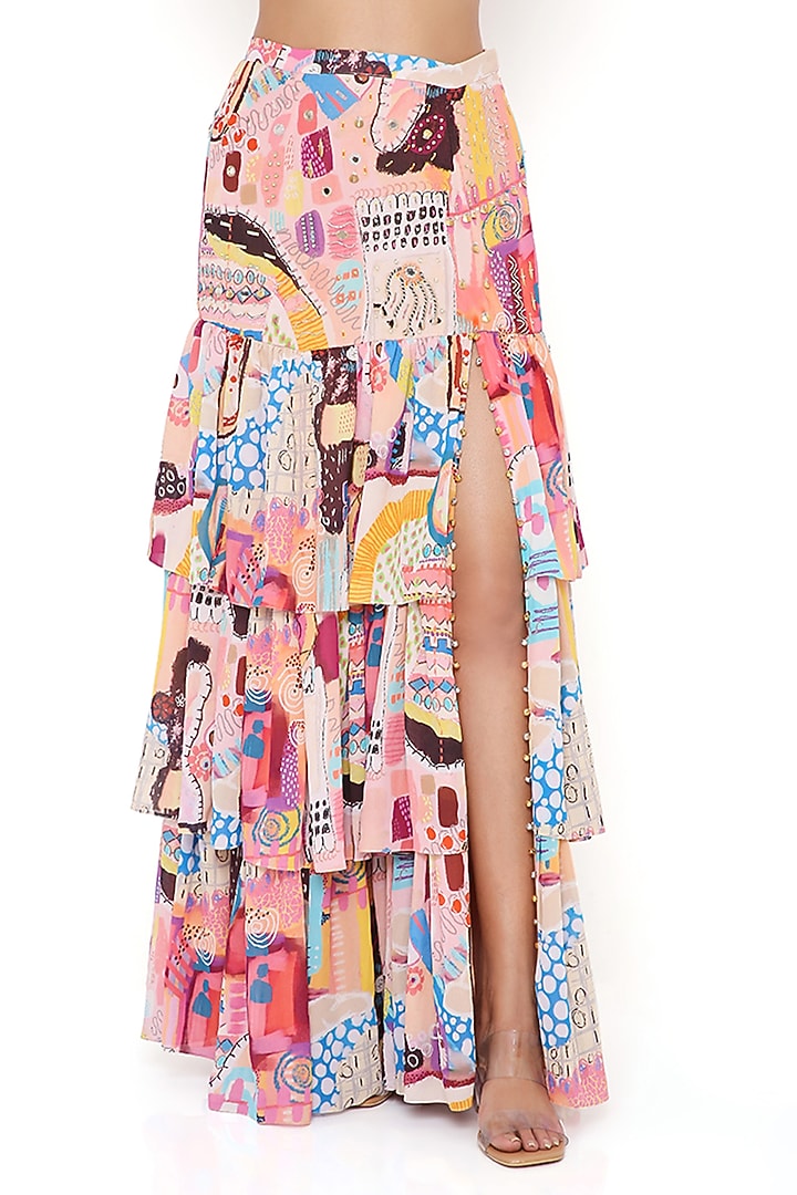Peach Georgette Printed Skirt Set by Payal Singhal at Pernia's Pop Up Shop