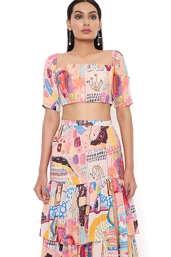 Peach Georgette Printed Skirt Set by Payal Singhal at Pernia's Pop Up Shop