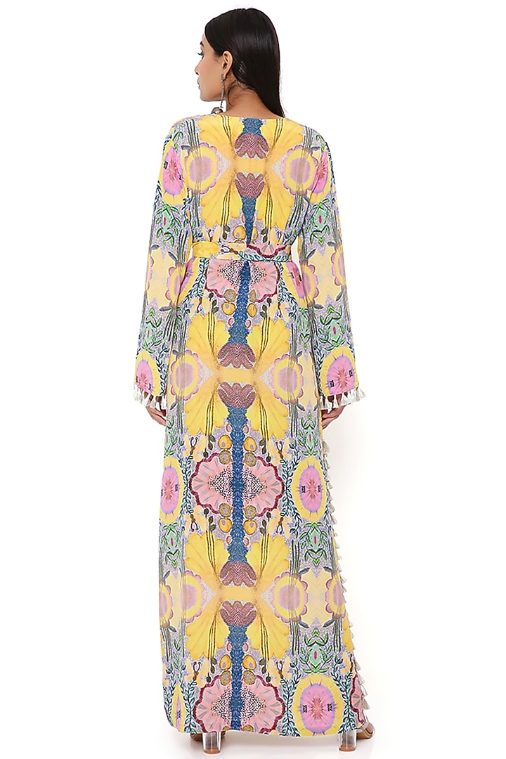Yellow Crepe Printed Kaftan by PS Pret by Payal Singhal at Pernia's Pop Up Shop