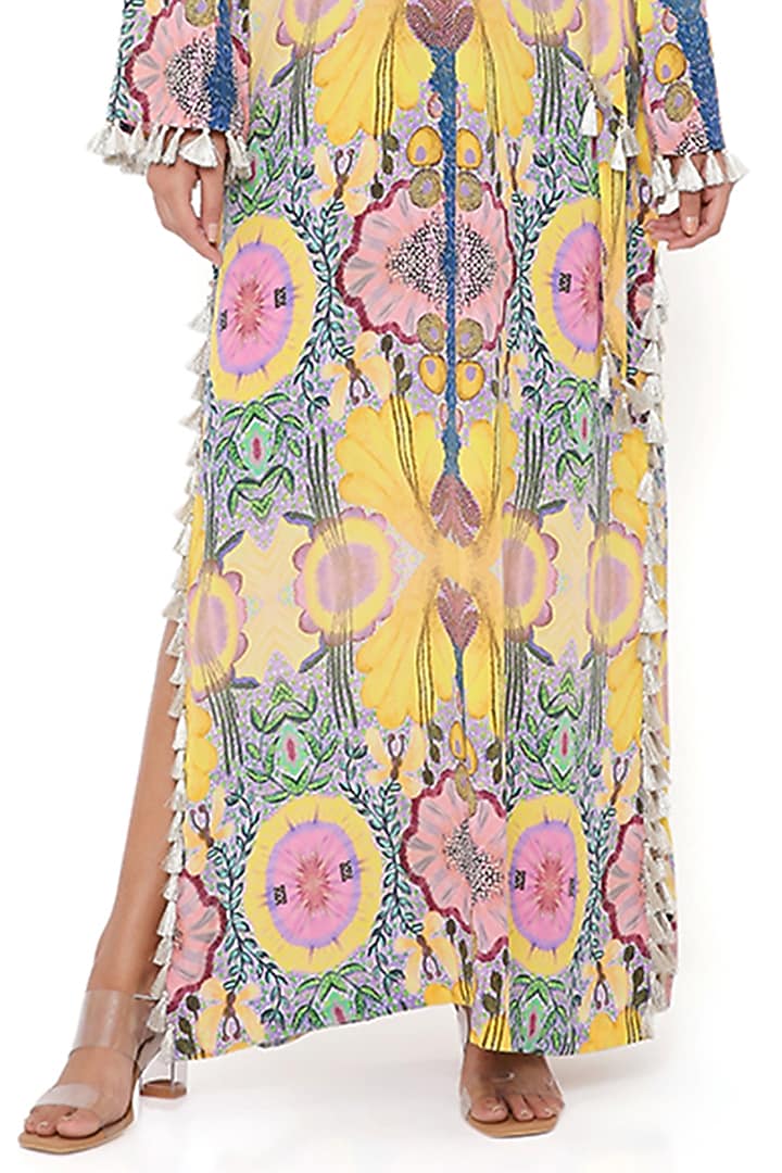 Yellow Crepe Printed Kaftan by PS Pret by Payal Singhal at Pernia's Pop Up Shop