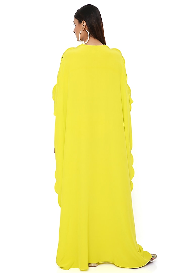 Lime Crepe Embroidered Kaftan by Payal Singhal at Pernia's Pop Up Shop