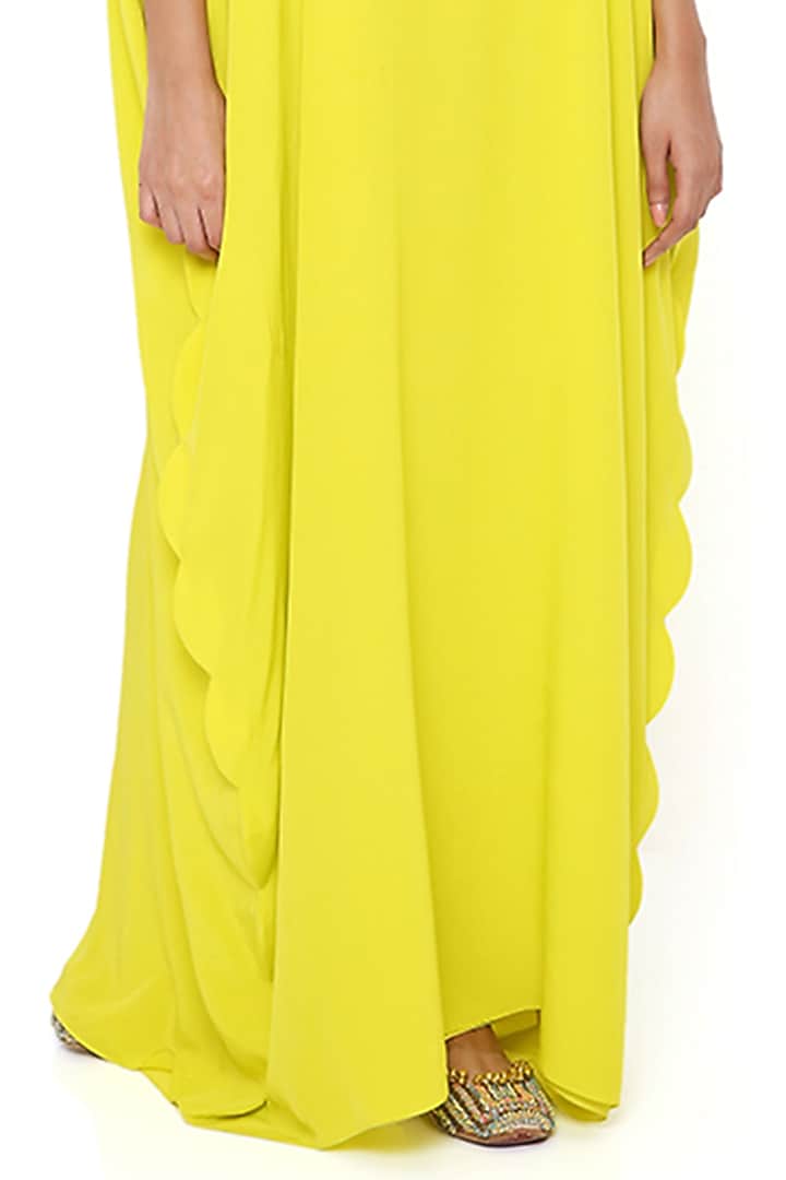 Lime Crepe Embroidered Kaftan by Payal Singhal at Pernia's Pop Up Shop