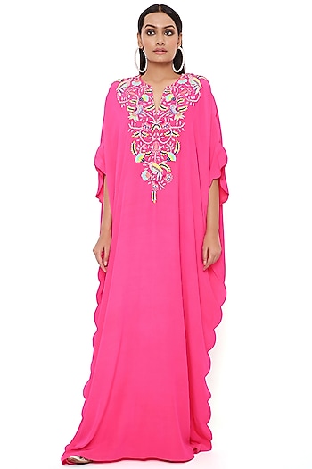 Pink Crepe Embroidered Kaftan by Payal Singhal at Pernia's Pop Up Shop