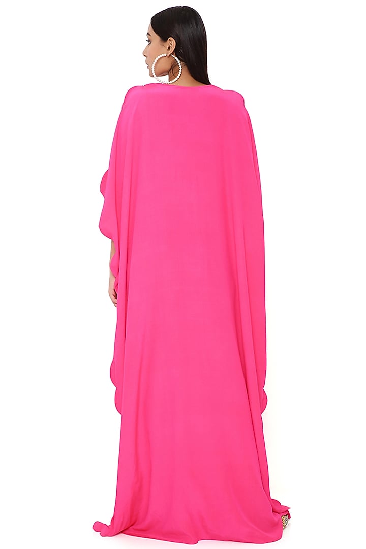 Pink Crepe Embroidered Kaftan by Payal Singhal at Pernia's Pop Up Shop