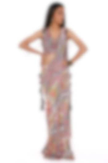 Purple Georgette Printed Pre-Stitched Saree Set by Payal Singhal at Pernia's Pop Up Shop