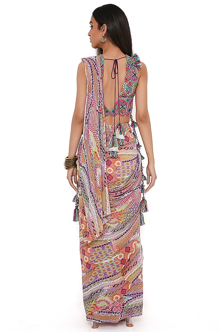 Purple Georgette Printed Pre-Stitched Wedding Saree Set by Payal Singhal at Pernia's Pop Up Shop
