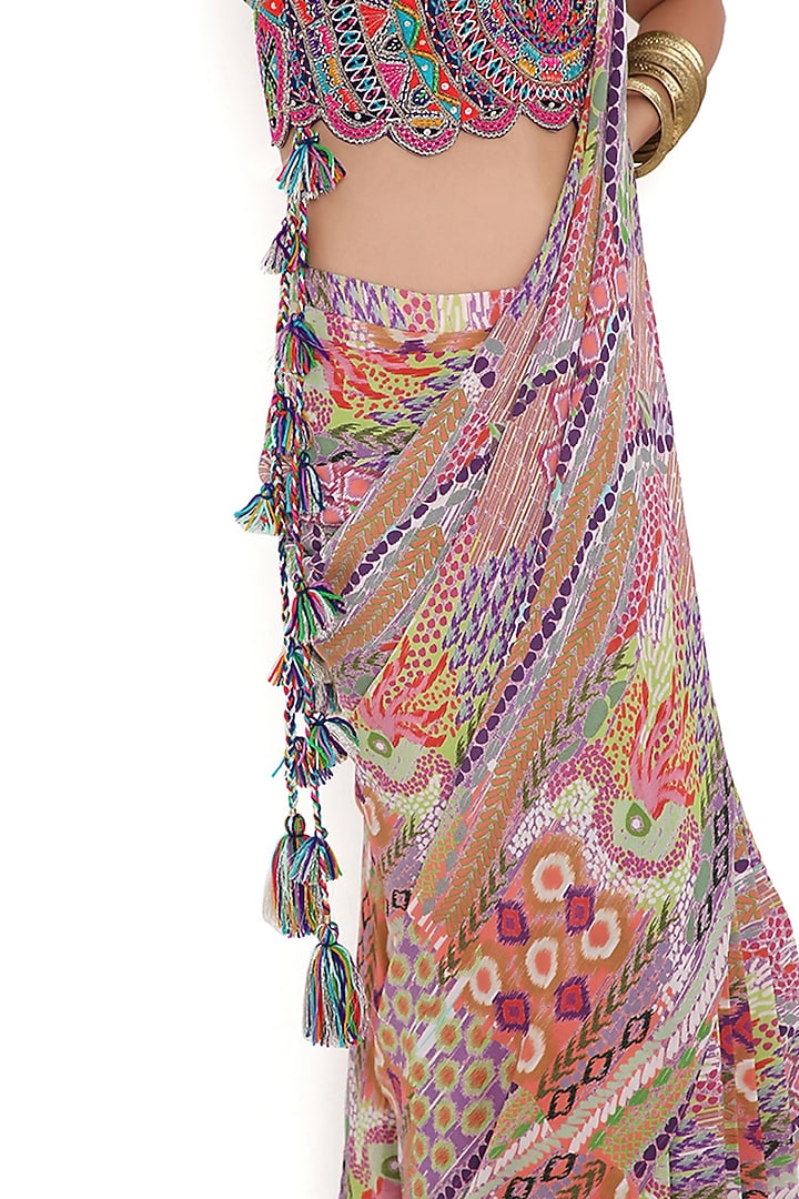 Purple Georgette Printed Pre-Stitched Wedding Saree Set by Payal Singhal at Pernia's Pop Up Shop
