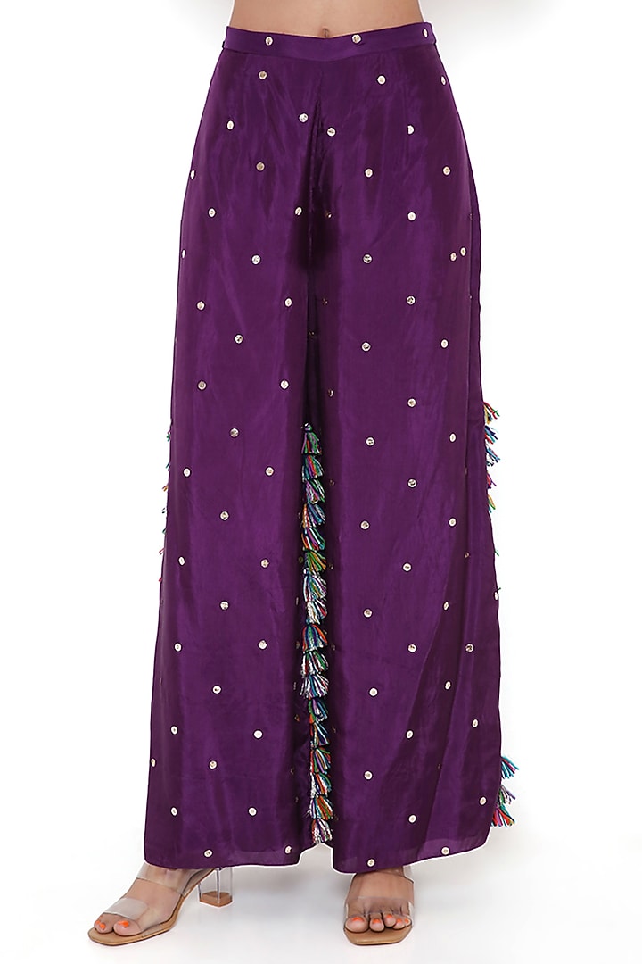 Purple Mukaish Silk Embroidered Kurta Set by Payal Singhal at Pernia's Pop Up Shop