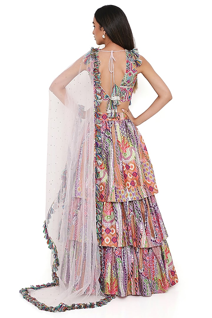 Multi-Colored Dupion Silk Ruffled Skirt Set by Payal Singhal at Pernia's Pop Up Shop