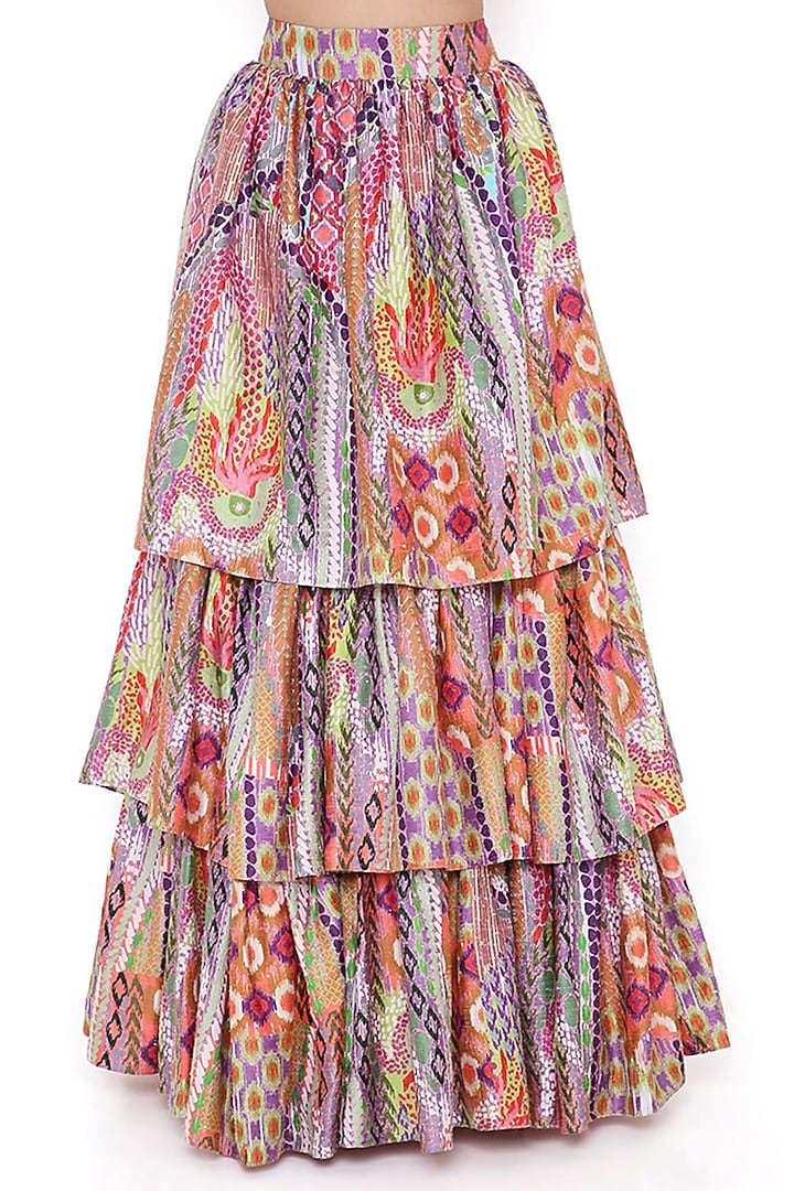 Multi-Colored Dupion Silk Ruffled Skirt Set by Payal Singhal at Pernia's Pop Up Shop