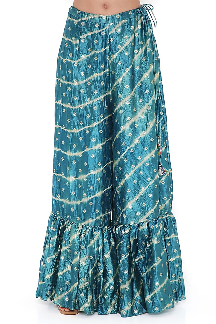 Aqua Silk Bandhani Leheriya Wedding Sharara Set by Payal Singhal at Pernia's Pop Up Shop