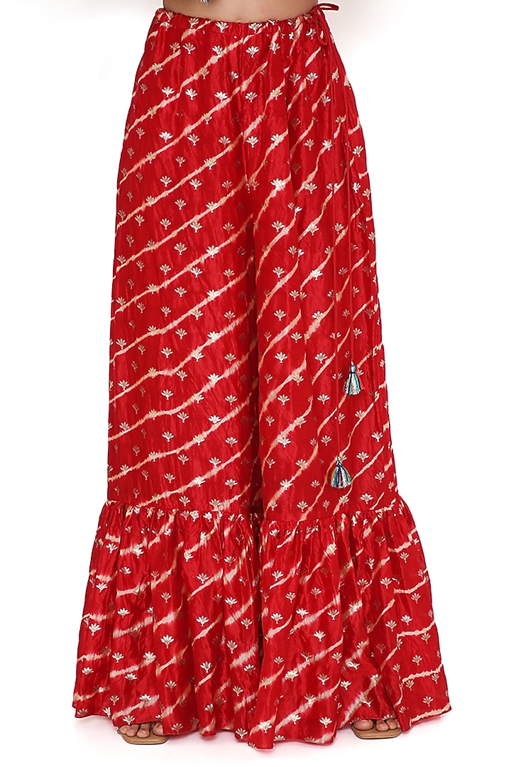 Red Silk Bandhani Leheriya Wedding Sharara Set by Payal Singhal at Pernia's Pop Up Shop