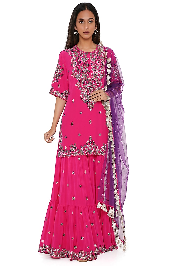 Hot Pink Crepe Sharara Set by Payal Singhal