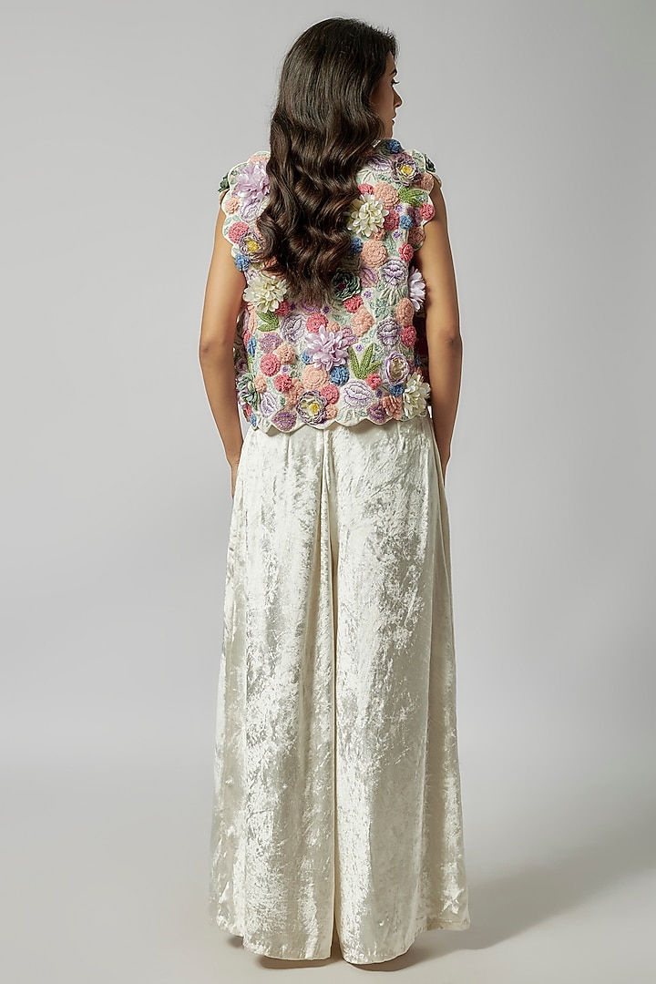Off-White Georgette Hand Embroidered Jacket Set by Payal Singhal at Pernia's Pop Up Shop