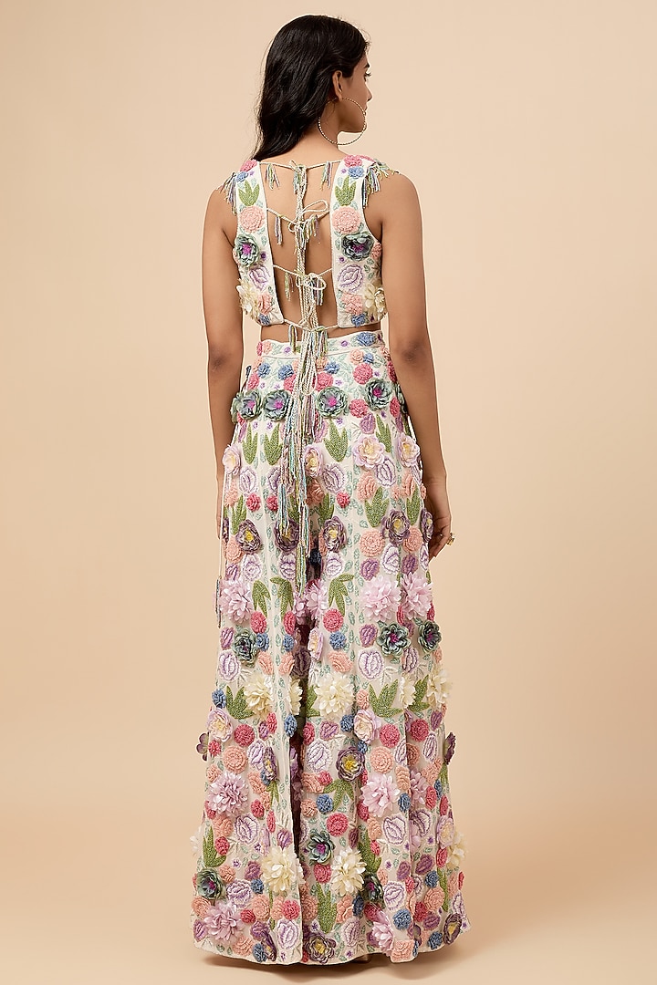 Ivory Georgette Floral Printed Bridal Sharara Set by Payal Singhal at Pernia's Pop Up Shop