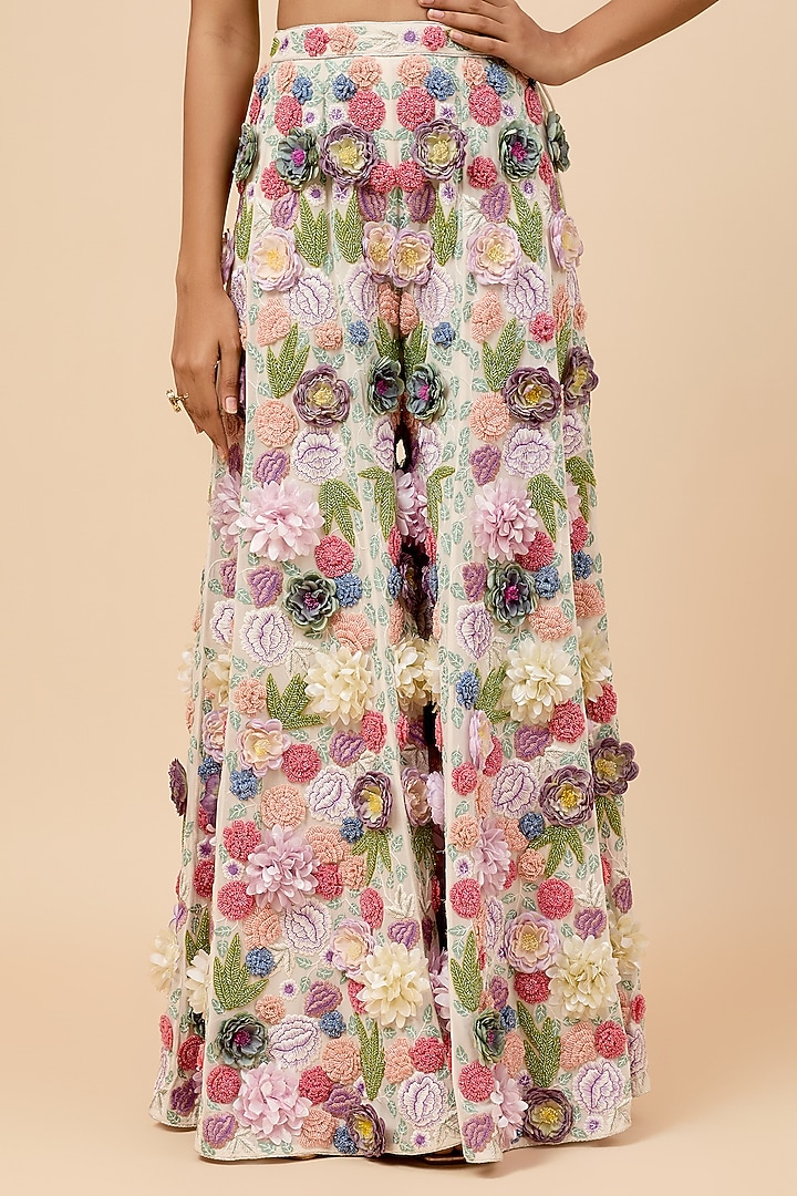 Ivory Georgette Floral Printed Bridal Sharara Set by Payal Singhal at Pernia's Pop Up Shop