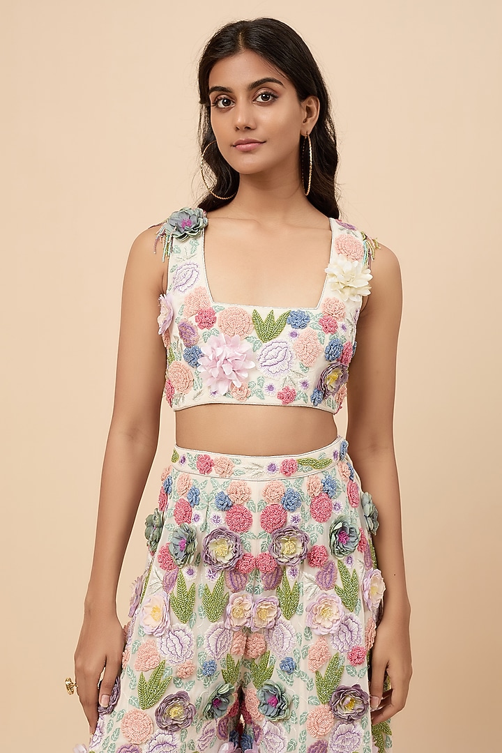 Ivory Georgette Floral Printed Bridal Sharara Set by Payal Singhal at Pernia's Pop Up Shop