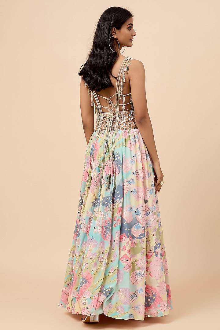 Multi-Colored Crepe Digital Printed Wedding Lehenga Set by Payal Singhal at Pernia's Pop Up Shop