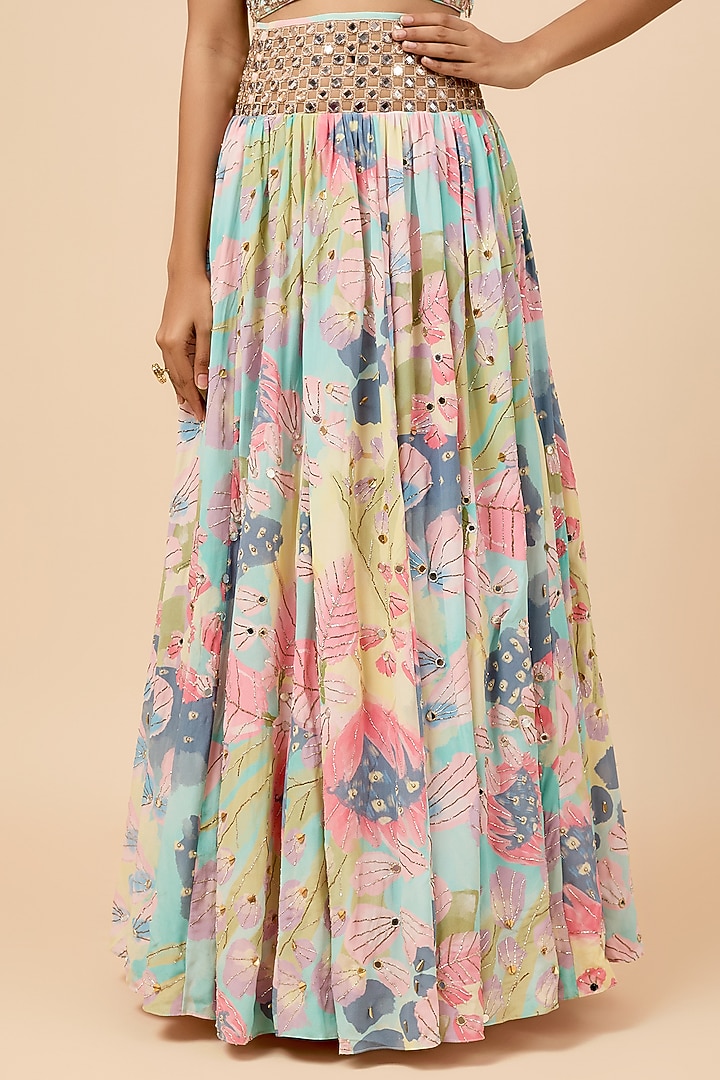 Multi-Colored Crepe Digital Printed Wedding Lehenga Set by Payal Singhal at Pernia's Pop Up Shop