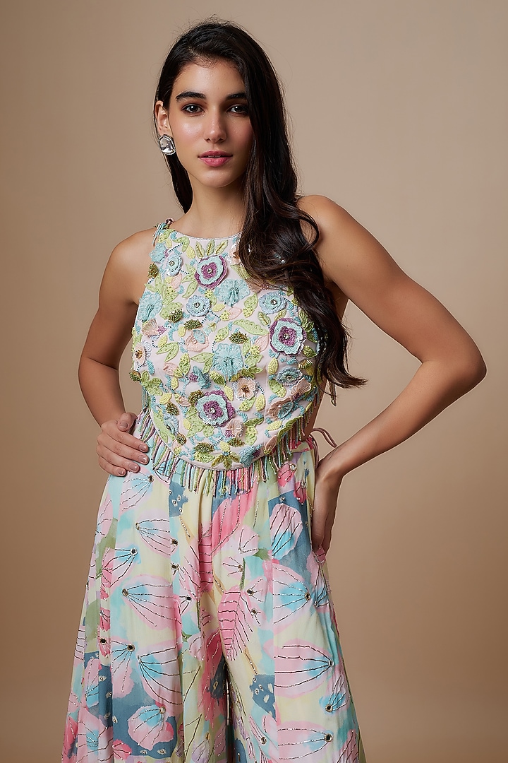 Multi-Colored Crepe Printed Bridal Sharara Set by Payal Singhal at Pernia's Pop Up Shop