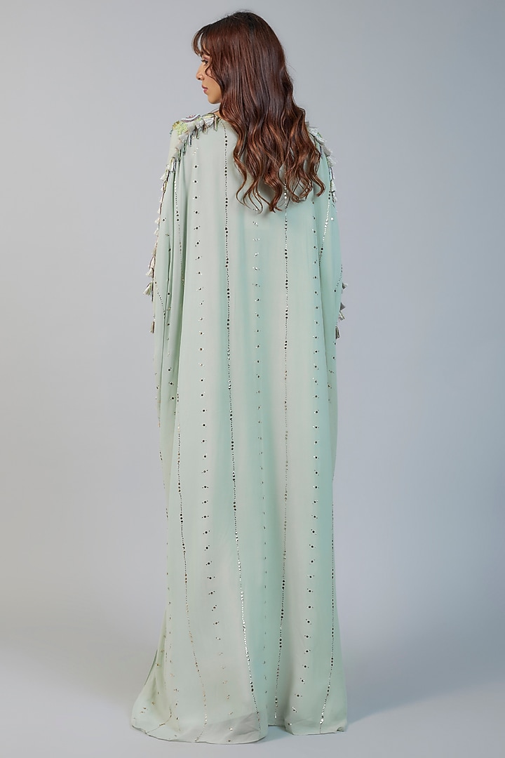 Powder Blue Muskaish Georgette Embroidered High-Low Kurta Set by Payal Singhal at Pernia's Pop Up Shop