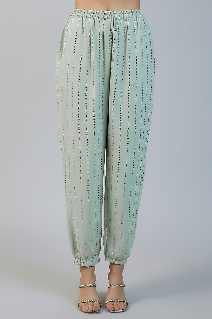 Powder Blue Muskaish Georgette Embroidered High-Low Kurta Set by Payal Singhal at Pernia's Pop Up Shop