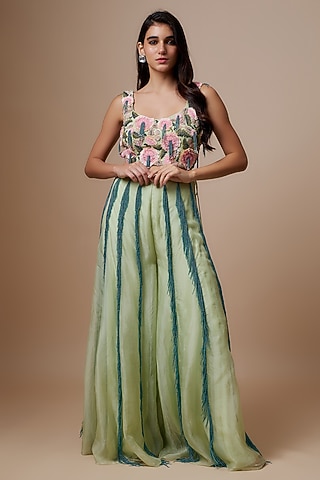 Mint Organza Sharara Set by Payal Singhal