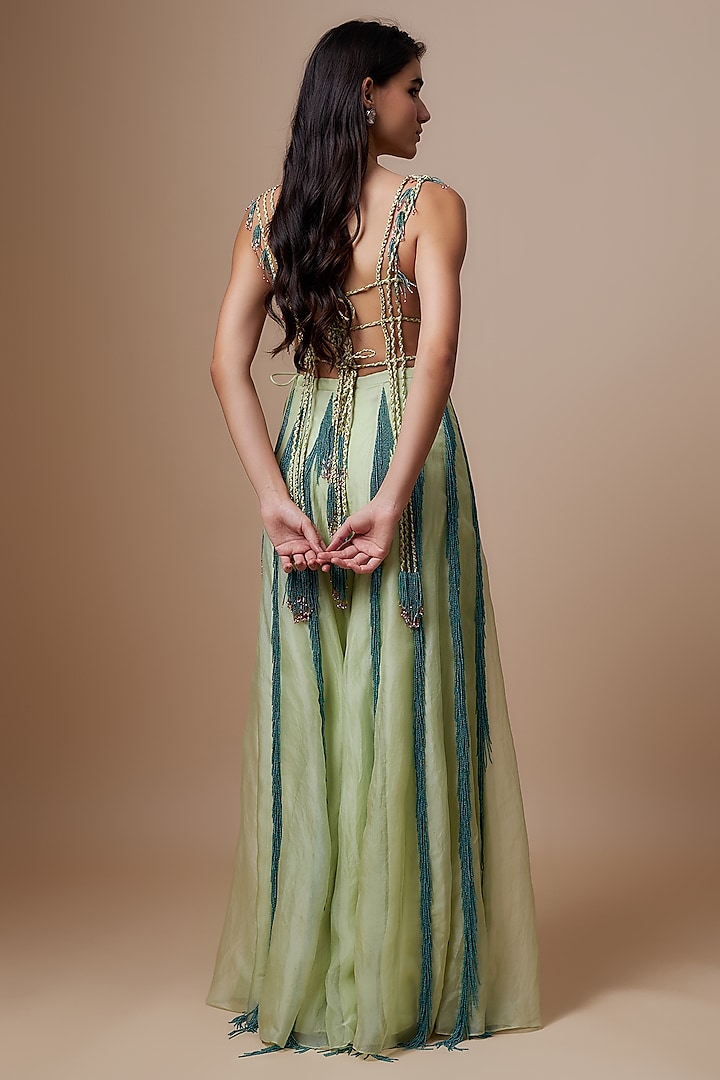 Mint Organza Bridal Sharara Set by Payal Singhal at Pernia's Pop Up Shop