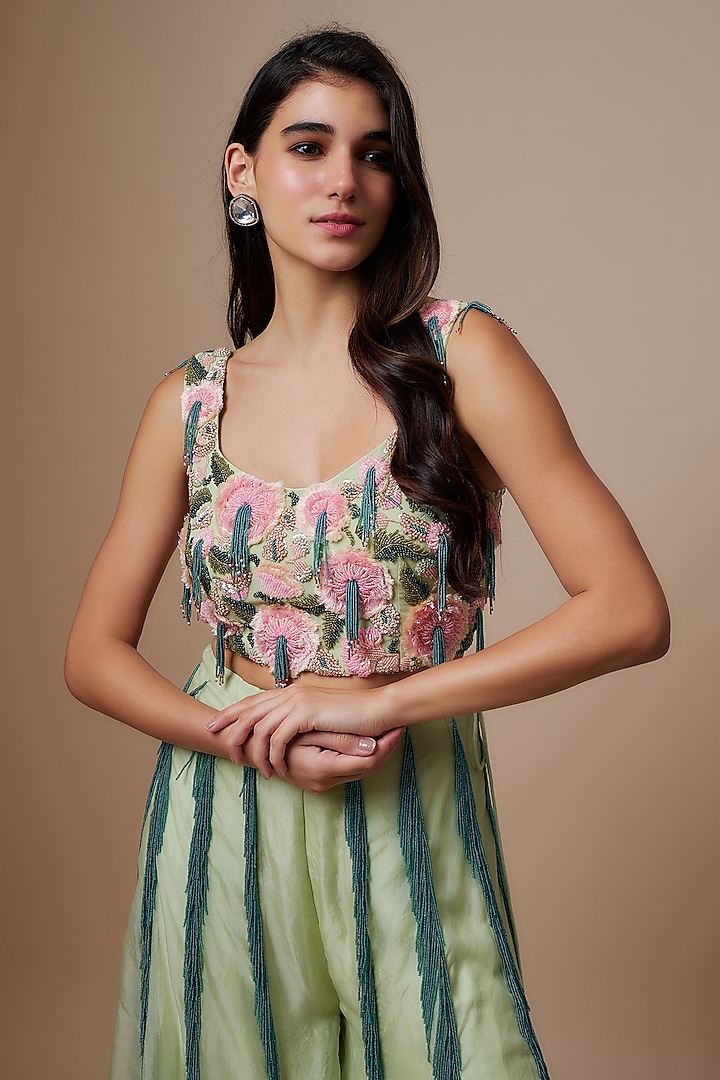 Mint Organza Bridal Sharara Set by Payal Singhal at Pernia's Pop Up Shop