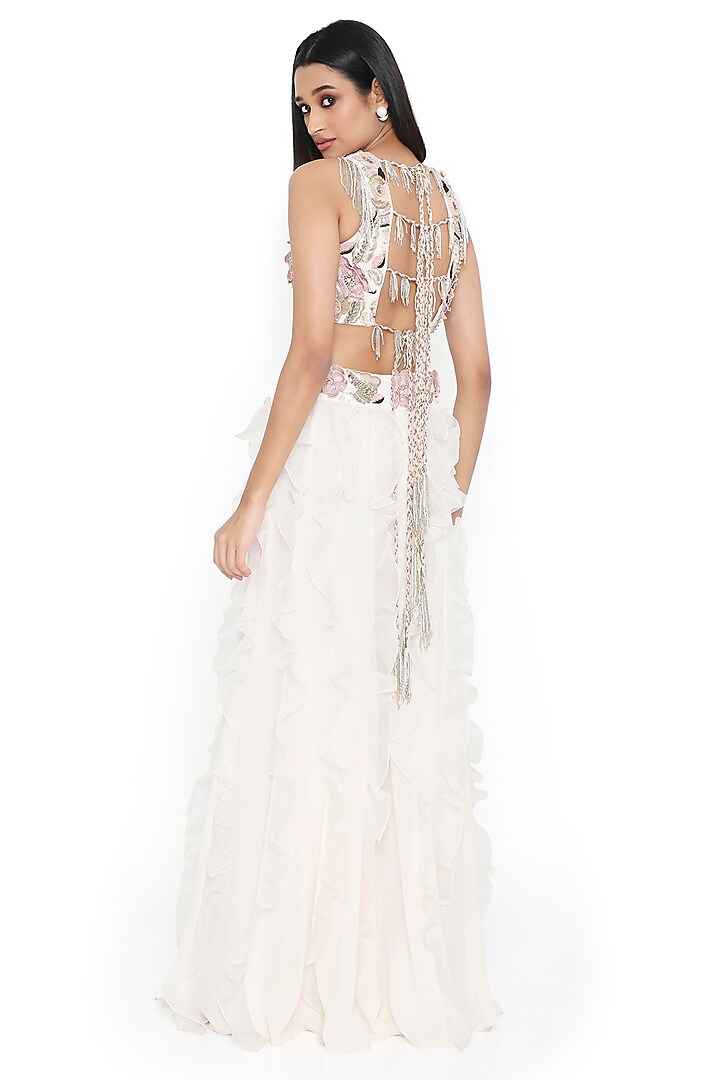Off-White Georgette & Organza Ruffled Bridal Sharara Set by Payal Singhal at Pernia's Pop Up Shop