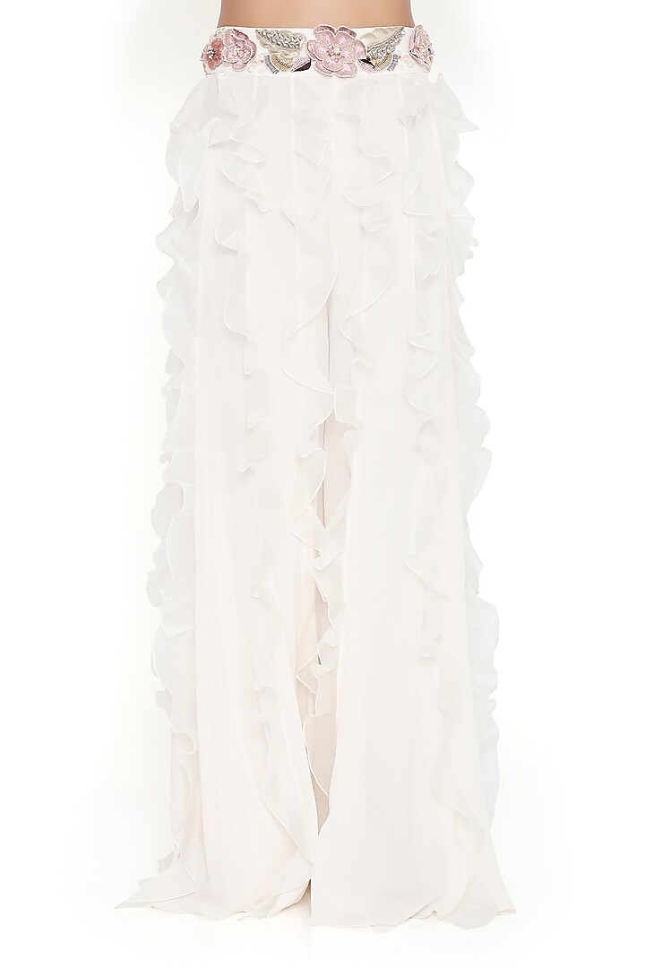Off-White Georgette & Organza Ruffled Bridal Sharara Set by Payal Singhal at Pernia's Pop Up Shop