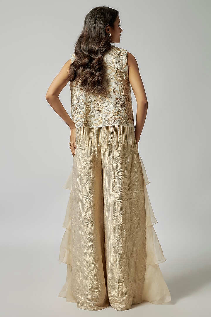 Off-White Tissue & Organza Ruffled Pant Set by Payal Singhal at Pernia's Pop Up Shop